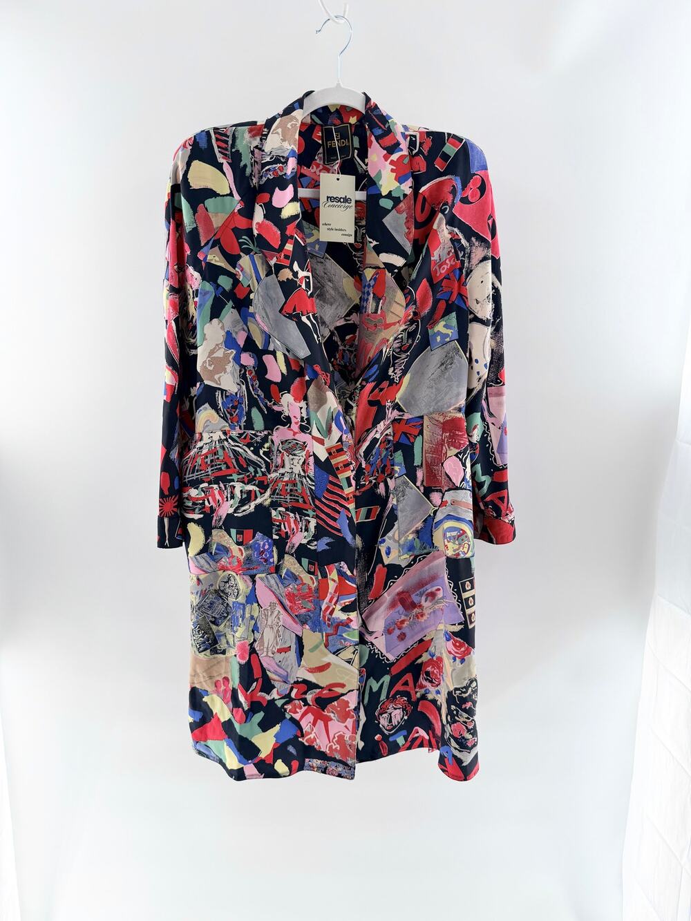 Vintage Fendi 100% Silk Open Front Duster Jacket Multi Womens Size 38 IT / US 2
